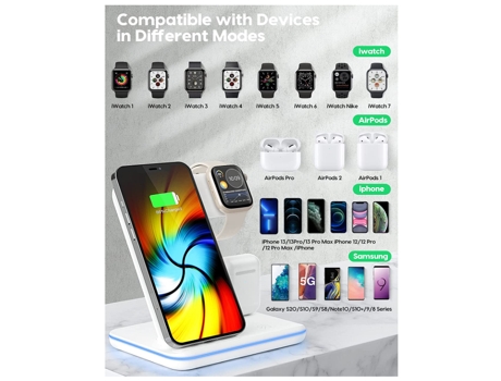 Estación de Carga Inalámbrica Compatible para iPhone 11 Pro/XS/12/13 BISBISOUS Blanco