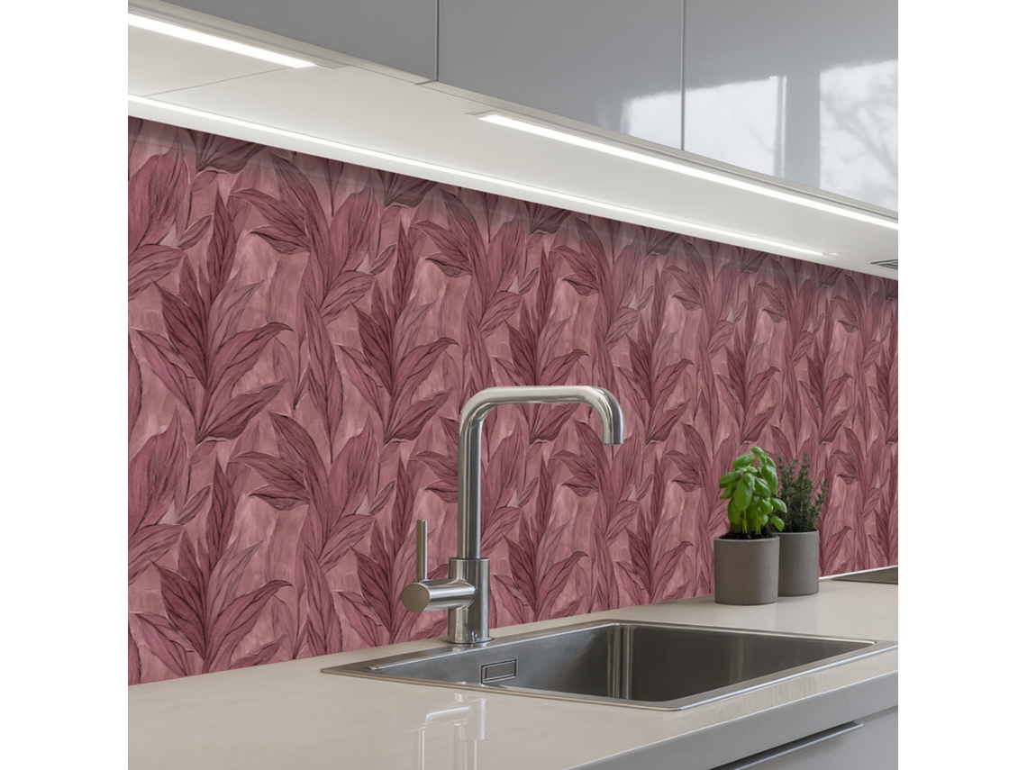 Salpicaderos De Cocina Hojas - Patrón - Morado 300x60 Cm