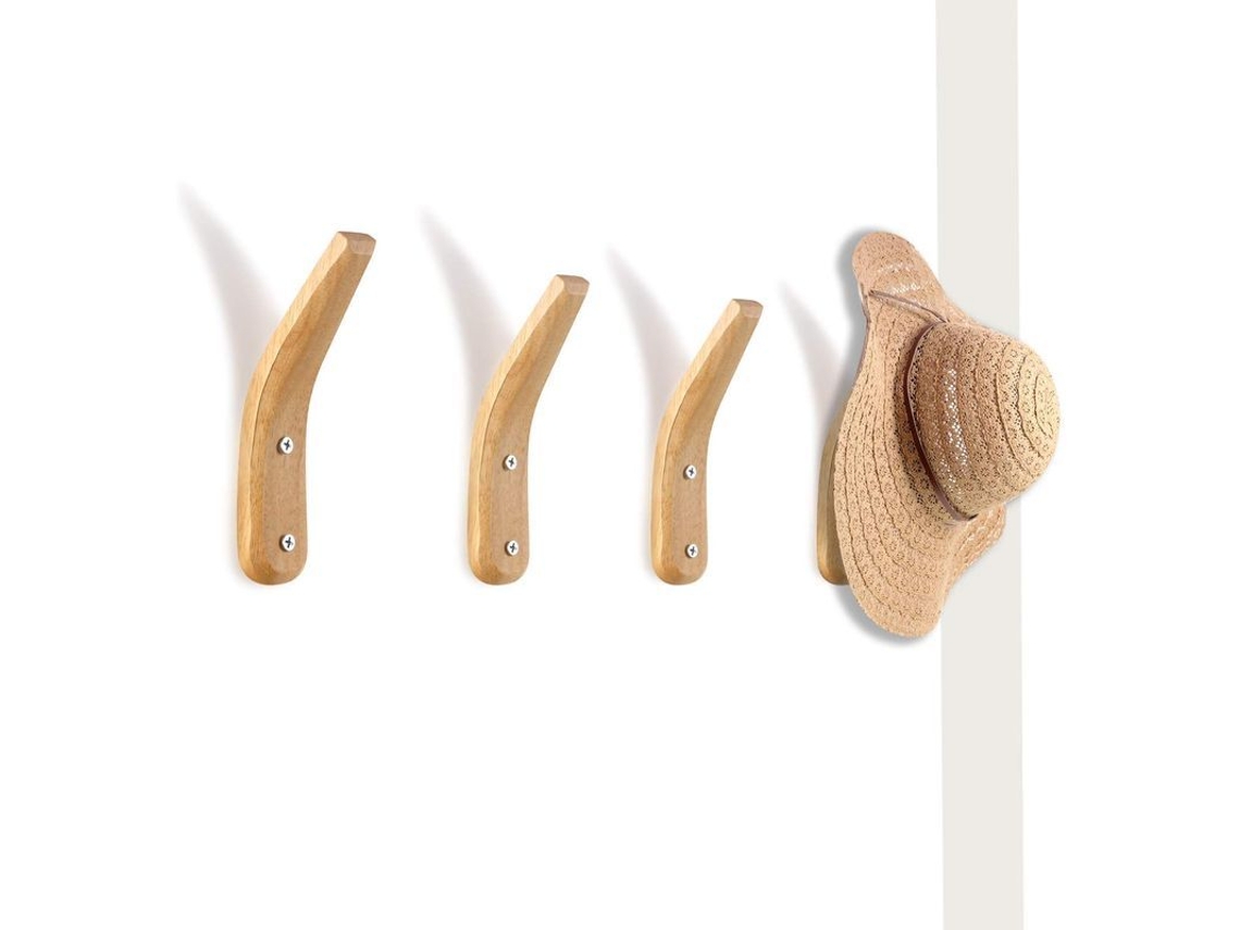 Pegatina De Pared De Madera 4 Piezas Gancho Para Abrigos Sombreros Bolsas Toallas Diseño V Moderno Resistente
