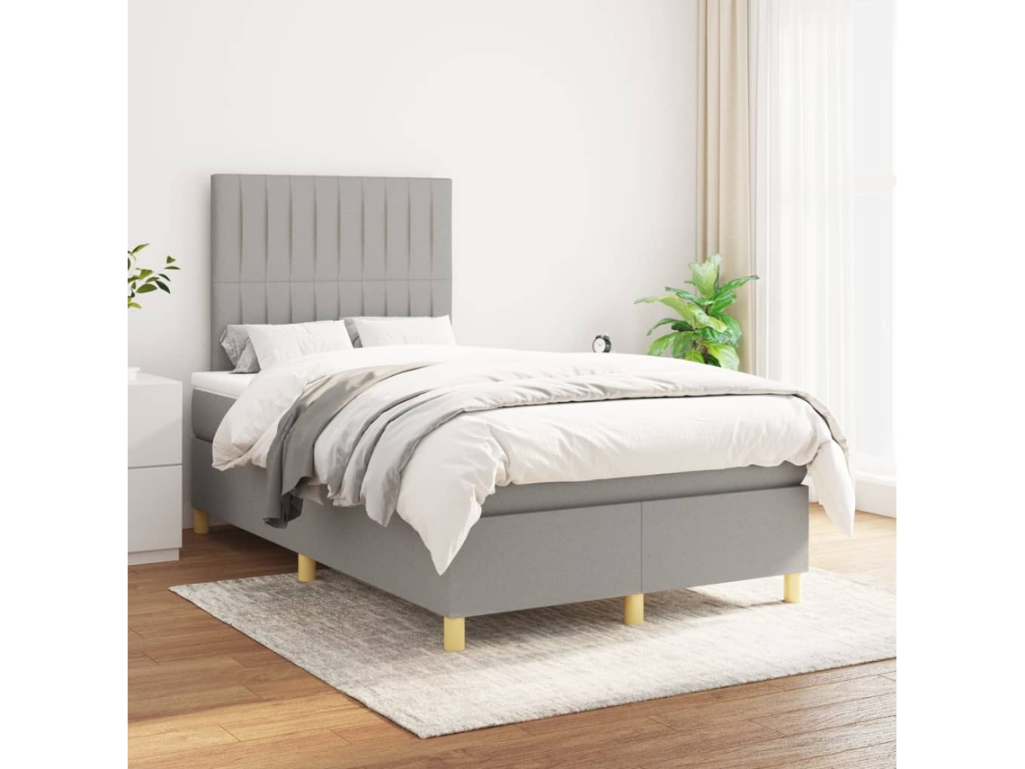 Cama Box Spring Con Colchón Tela Gris Claro 120x200 Cm