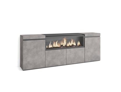 Aparadores para salón, 210, 4 Puertas, Chimenea eléctrica XXL, Cemento SKRAUT HOME