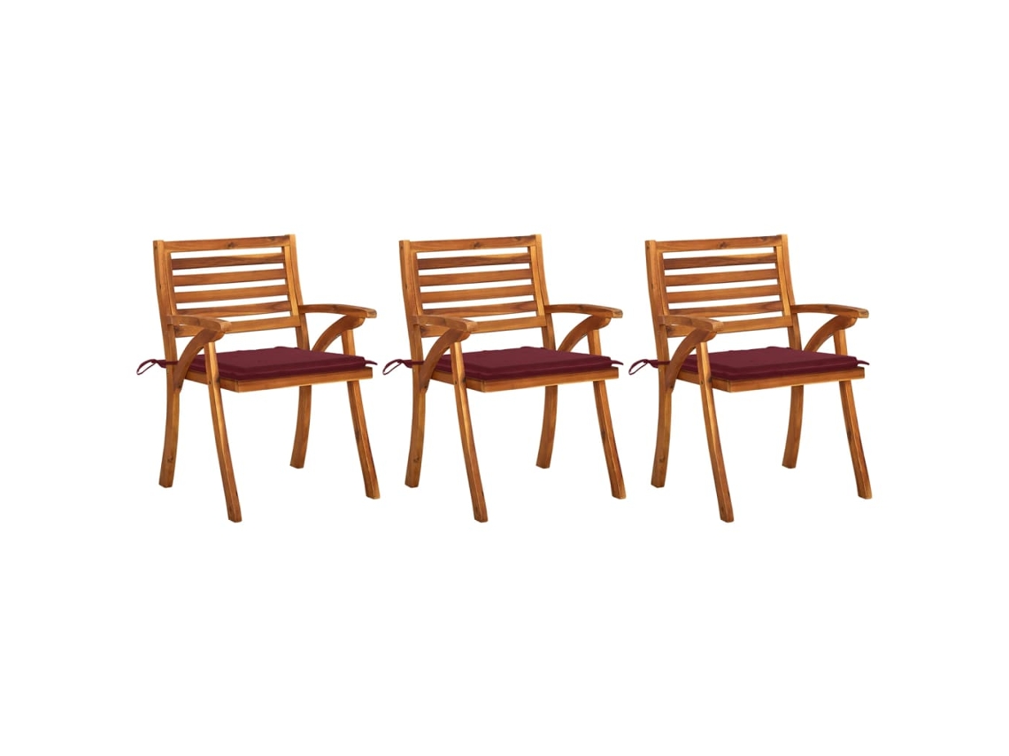 Sillas de comedor de jardín de madera de acacia de 3 piezas con cojines de DKD Home Decor