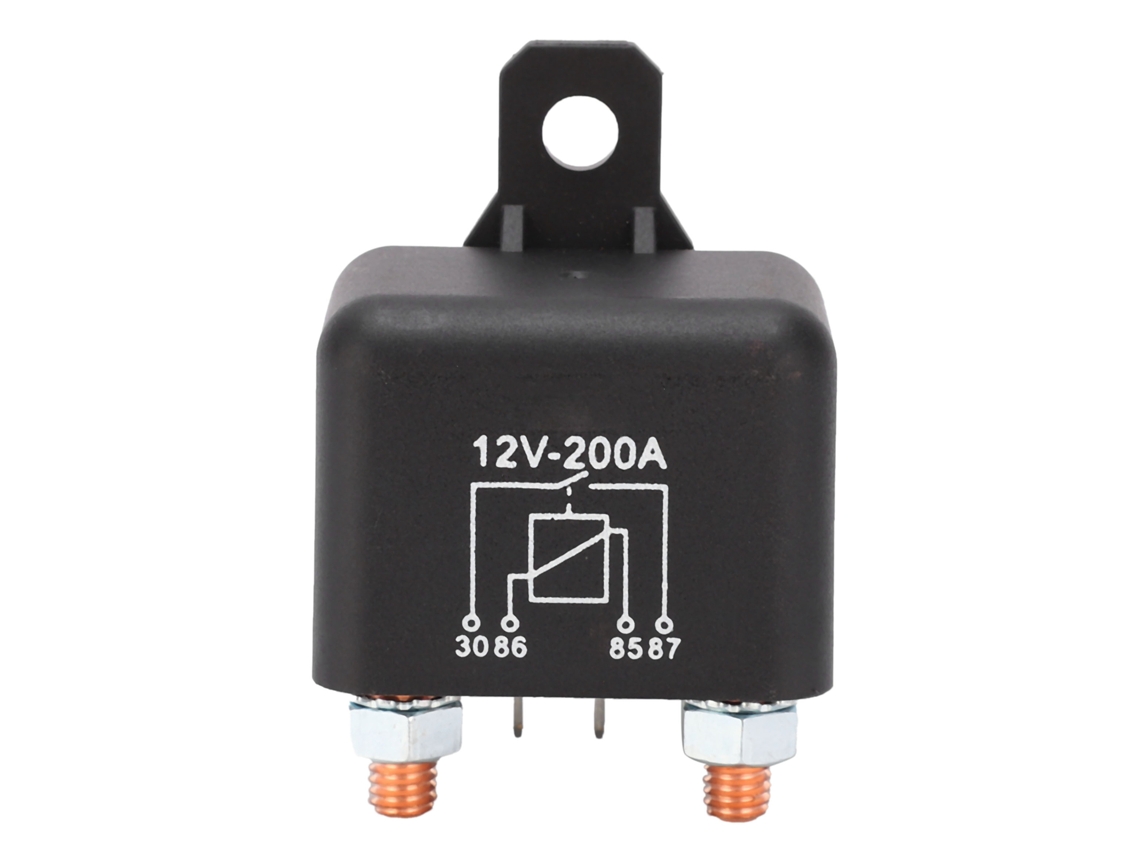 Relé de arranque pequeño de 200 A, normalmente abierto, de 4 pines y 12 V para aplicaciones automotrices y marinas.