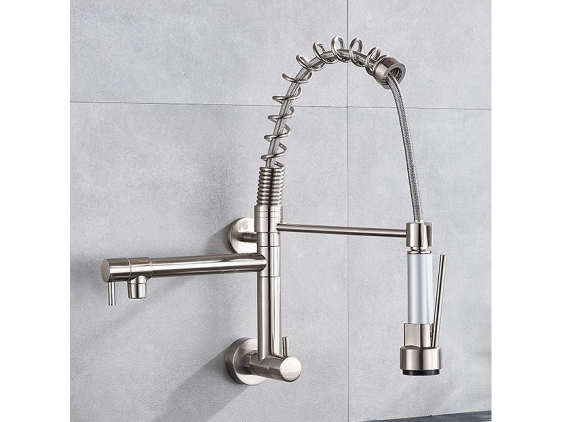 Grifo De Cocina De 360° Solamente, Montado En La Pared, De Agua Fría Con Resorte, Con Caño Manual.