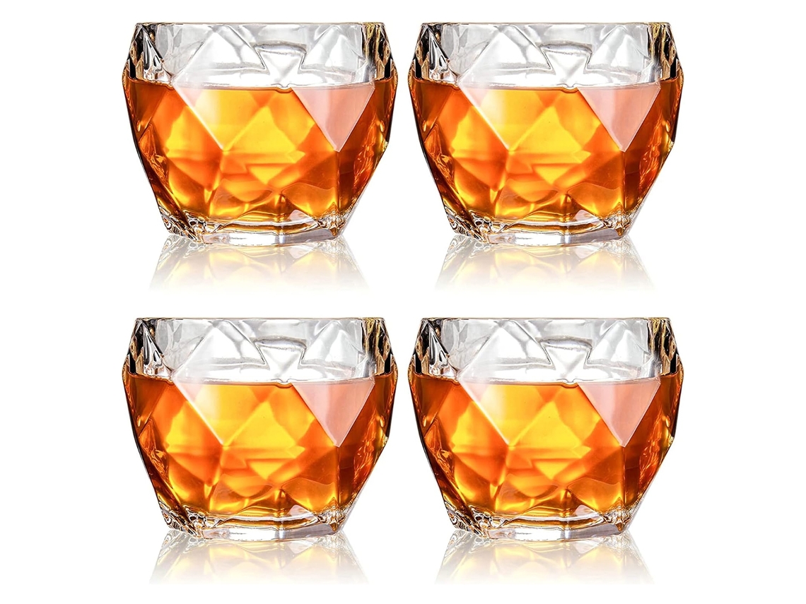 JILLIOPER Juego de vasos de whisky de cristal, elegante diseño inclinado sin plomo, ideal como regalo para hombres y mujeres.