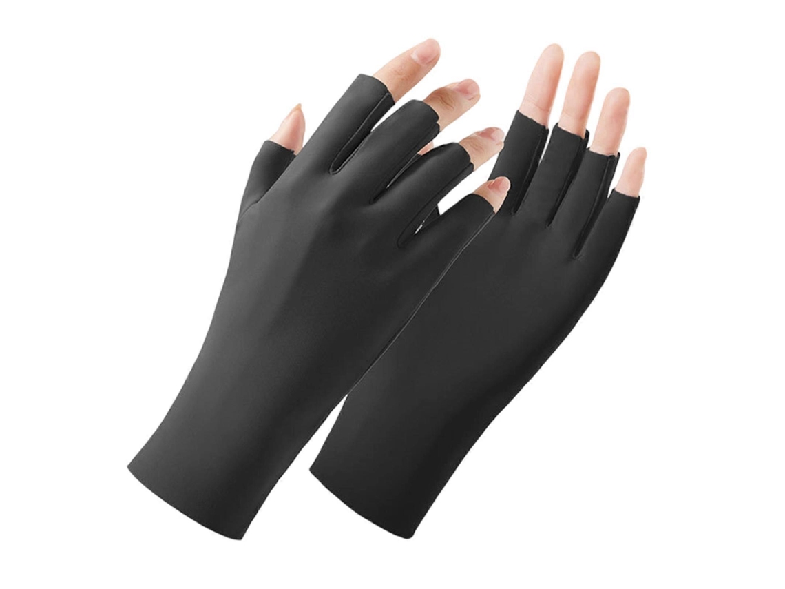 Guantes de gel UV para uñas, sin dedos, para el cuidado de la piel y la protección solar LY EBIKE (negro)