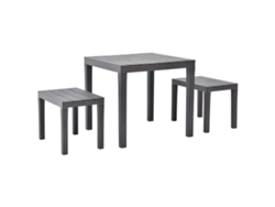 Mesa de jardín con dos bancos de plástico marrón Dkd Home Decor