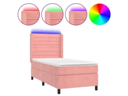 Maison Exclusive - Cama Box Spring Colchón Y Led Terciopelo Rosa 90x190 Cm
