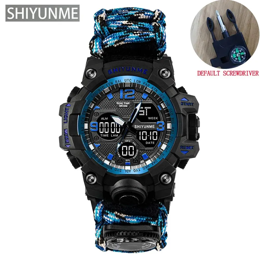 Reloj Deportivo (azul), Reloj Digital Led Impermeable Para Hombre, Brújula Para Acampada Al Aire Libre.