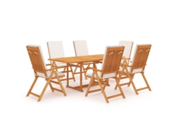 Conjunto 7 Peças Jantar Jardim C/ Almofadões Madeira Teca Maciça Dkd Home Decor