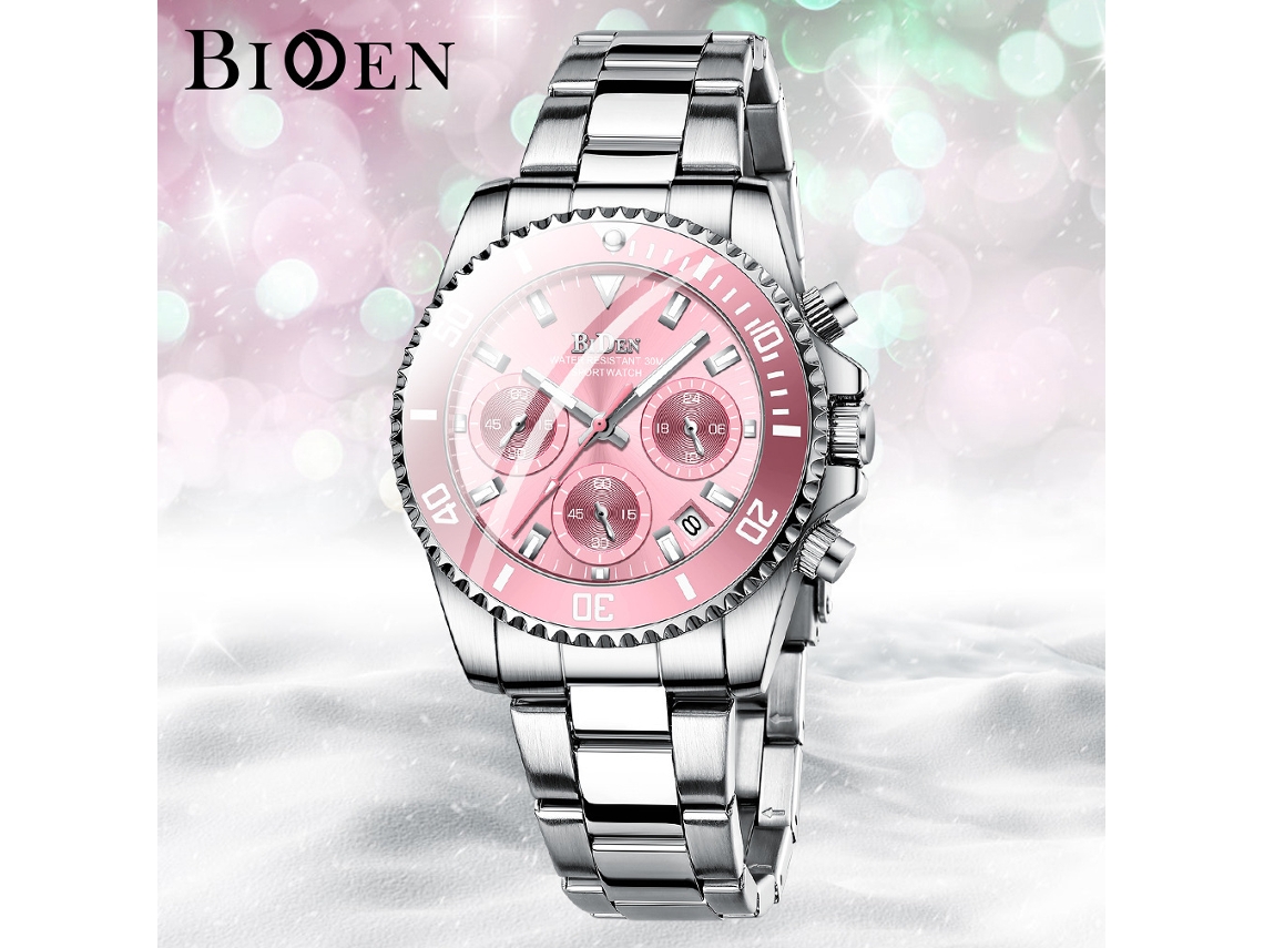 Reloj De Cuarzo Casual Para Mujer (plateado Y Rosa), Brazalete De Acero Inoxidable, Fecha, Pantalla Luminosa, Cronógrafo.