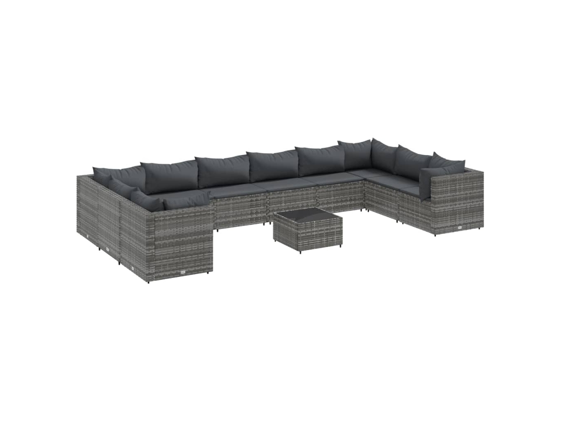 Maison Exclusive - Set De Muebles De Jardín 11 Pzas Y Cojines Ratán Sintético Gris