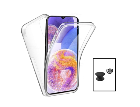 3x1 360° Impact Protection Case Kit + 1 GripHolder + 1 GripHolder Negro para Samsung Galaxy A23 - Transparente/Negro