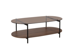 Mesa Basse En Verre Et Effet Bois Foncé Ovale 120 X 55 X 40 Cm Oviala