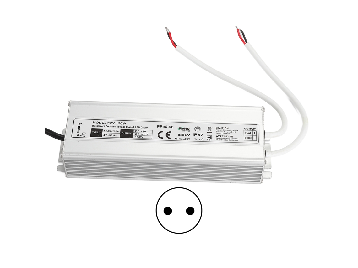 Driver Led Impermeable Ip67 150w Fuente De Alimentación Transformador 12v 0-12.5a Ca85-265v Conector Eu