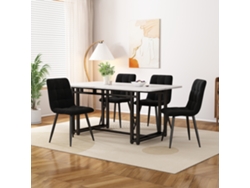 Set Comedor 120x70cm: Mesa Negra + 4 Sillas De Terciopelo Negro, Patas De Hierro, Diseño Moderno