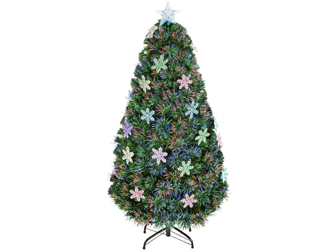 Árvore Natal Artificial 150cm Fibra Óptica 21 Luzes Led Decorações Floco Neve Verde