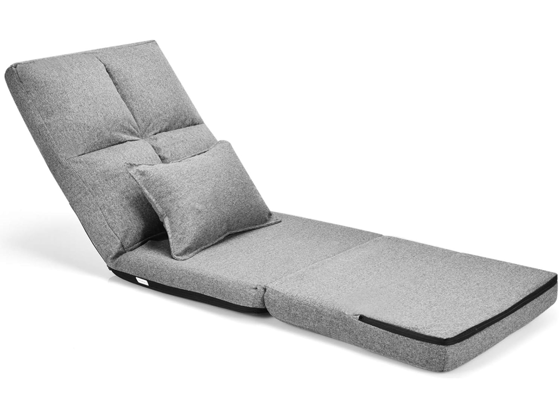 Sofá de Suelo con Respaldo Ajustable Silla Plegable con Función Reclinable y Cojín Lumbarde Asiento Meditación Carga hasta 100kg (Gris) COSTWAY
