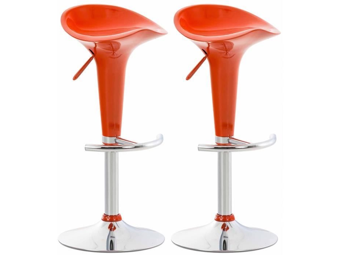 Juego de 2 taburetes de bar con asiento de plástico y base de metal, color naranja Clp