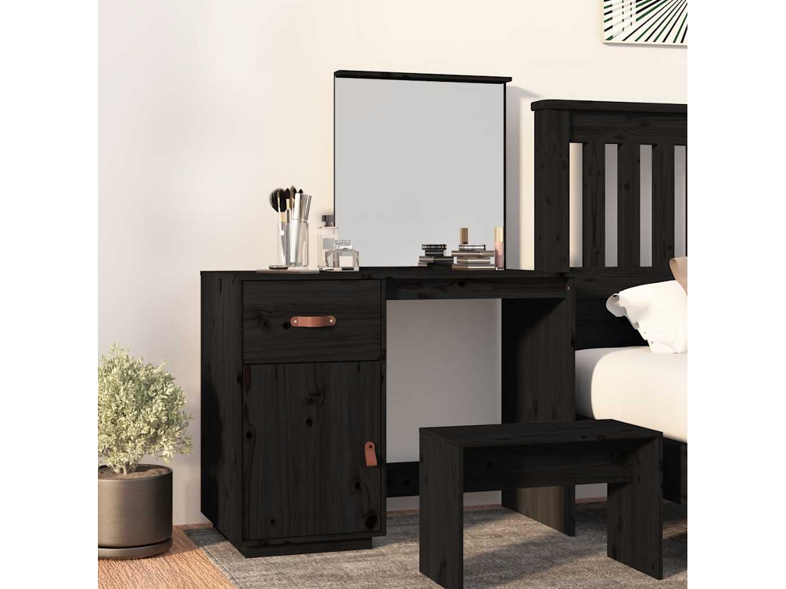 Mesa Tocador | Mesa De Vestidor De Madera Maciza De Pino Negra 95x50x134 Cm