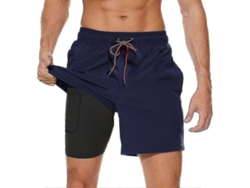 Bañador Para Hombre Con Forro De Compresión 2 En 1, De Secado Rápido Y Con Bolsillos Con Cremallera Para Playa Y Surf.