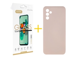 Pack 1 X Película De Vidrio Templado 2.5d Funda Accetel Para Samsung Galaxy A05s 5g Silicona Líquida Rosa