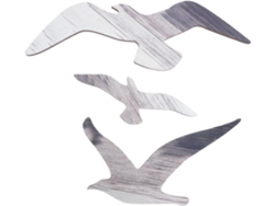 Conjunto 3 Esculturas Pared Gaviotas Madera Oscura Ligeras Fáciles Mantener Decoración Estilo Mediterráneo