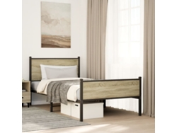 Estructura De Cama Sin Colchón Metal Roble Sonoma 107x203 Cm