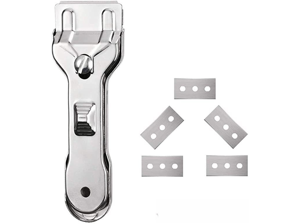 Raspador de cocina con cuchilla adicional, raspador de vidrio y cerámica, seguro para superficies Tommy01