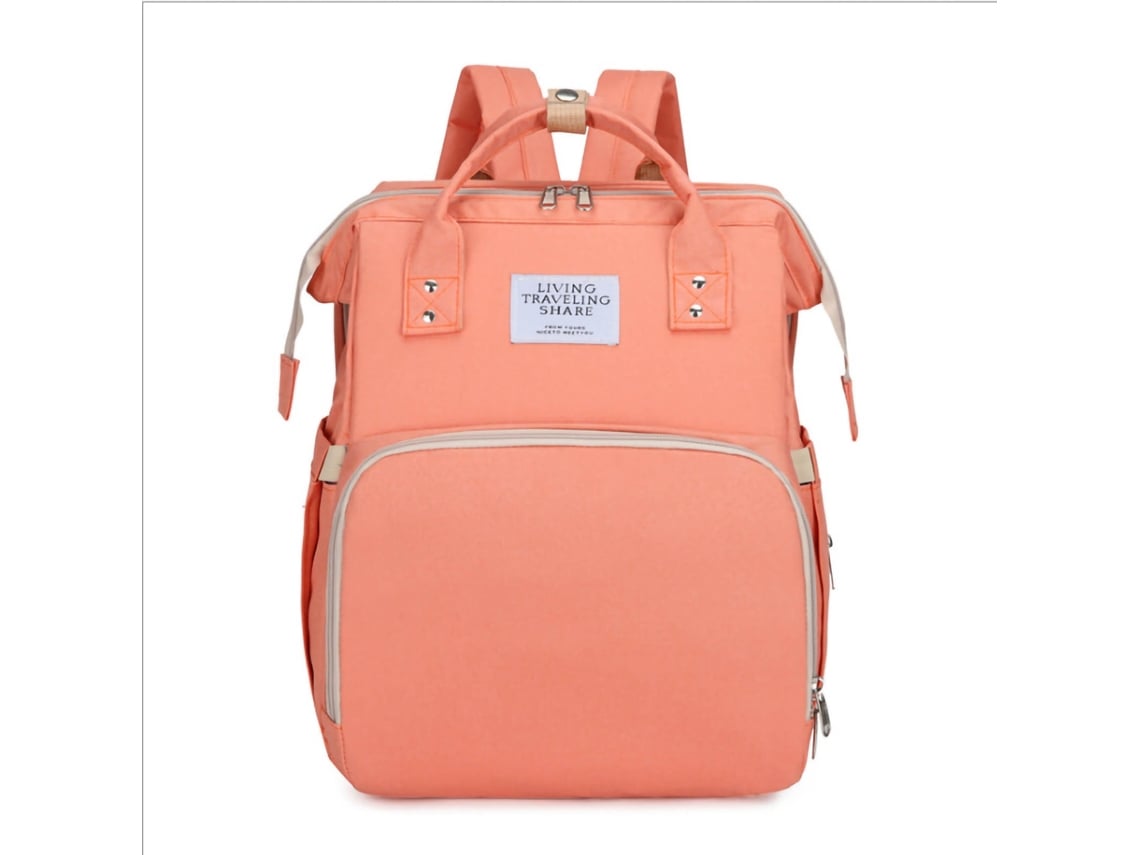 Bolsa De Fraldas Multifuncional Mochila Grande Capacidade Transpirable Dobrável Rosa