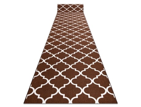 Alfombra de Pasillo con Refuerzo de Goma Enrejado Trébol Marroquí Marrón Trellis 30351 (57 x 1050 cm)