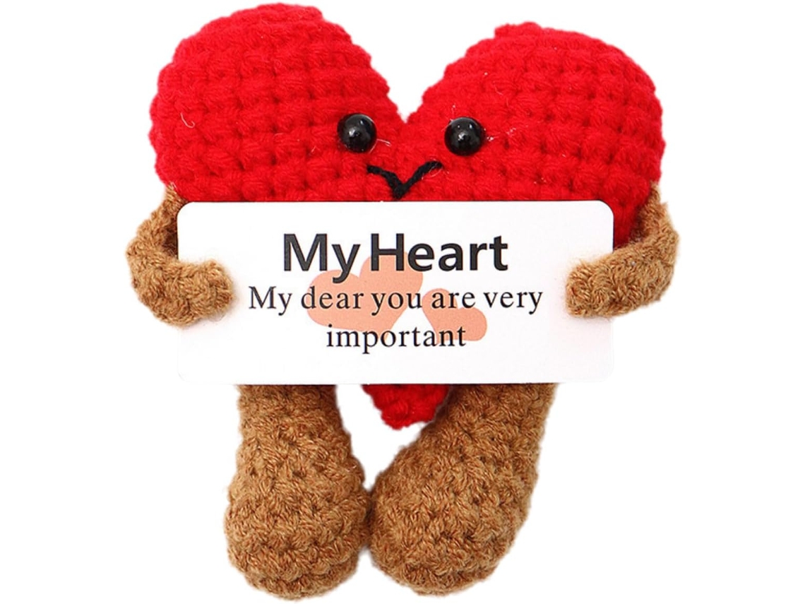 Corazón de ganchillo hecho a mano para apoyo emocional, hermoso regalo de lana tejida con tarjeta motivacional para amigos (Corazón de amor)