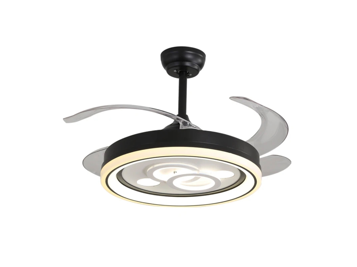 Ventilador de Techo Dafne Negro 4 Palas Retráctiles 72W Led 3000-4000-6000K Alt.35Xd.108/50Cm FERRIMEX