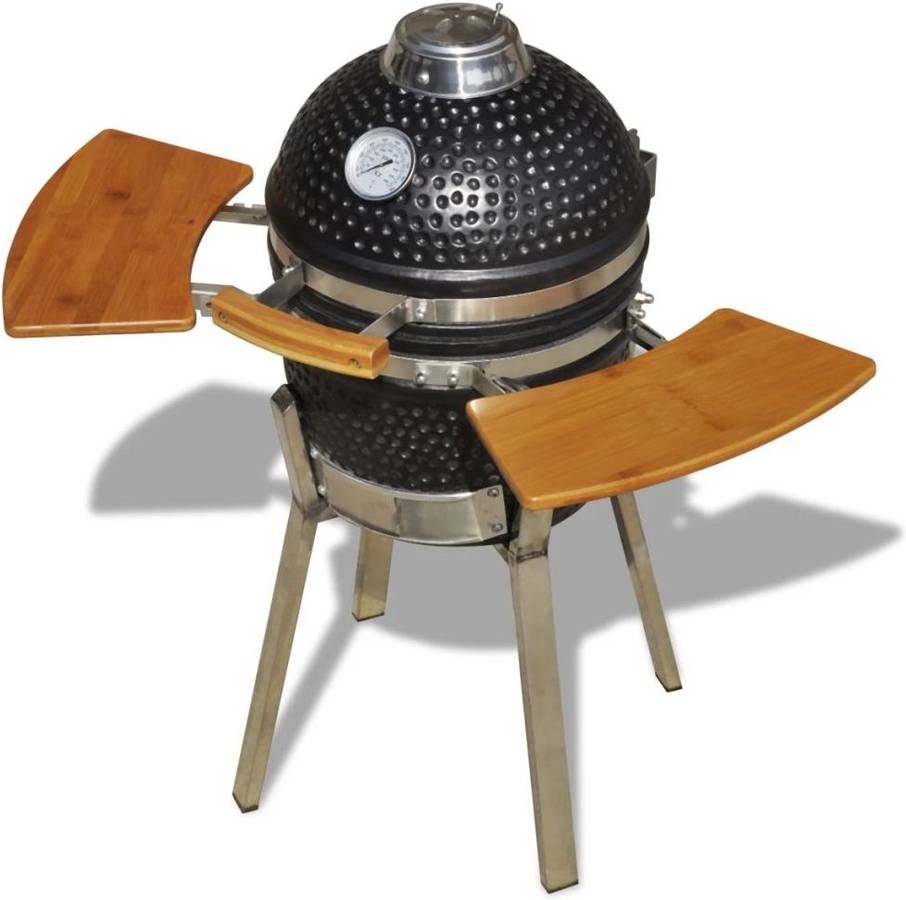 Barbacoa VIDAXL (Negro y Gris - Cerámica Kamado y Madera - 76 cm)