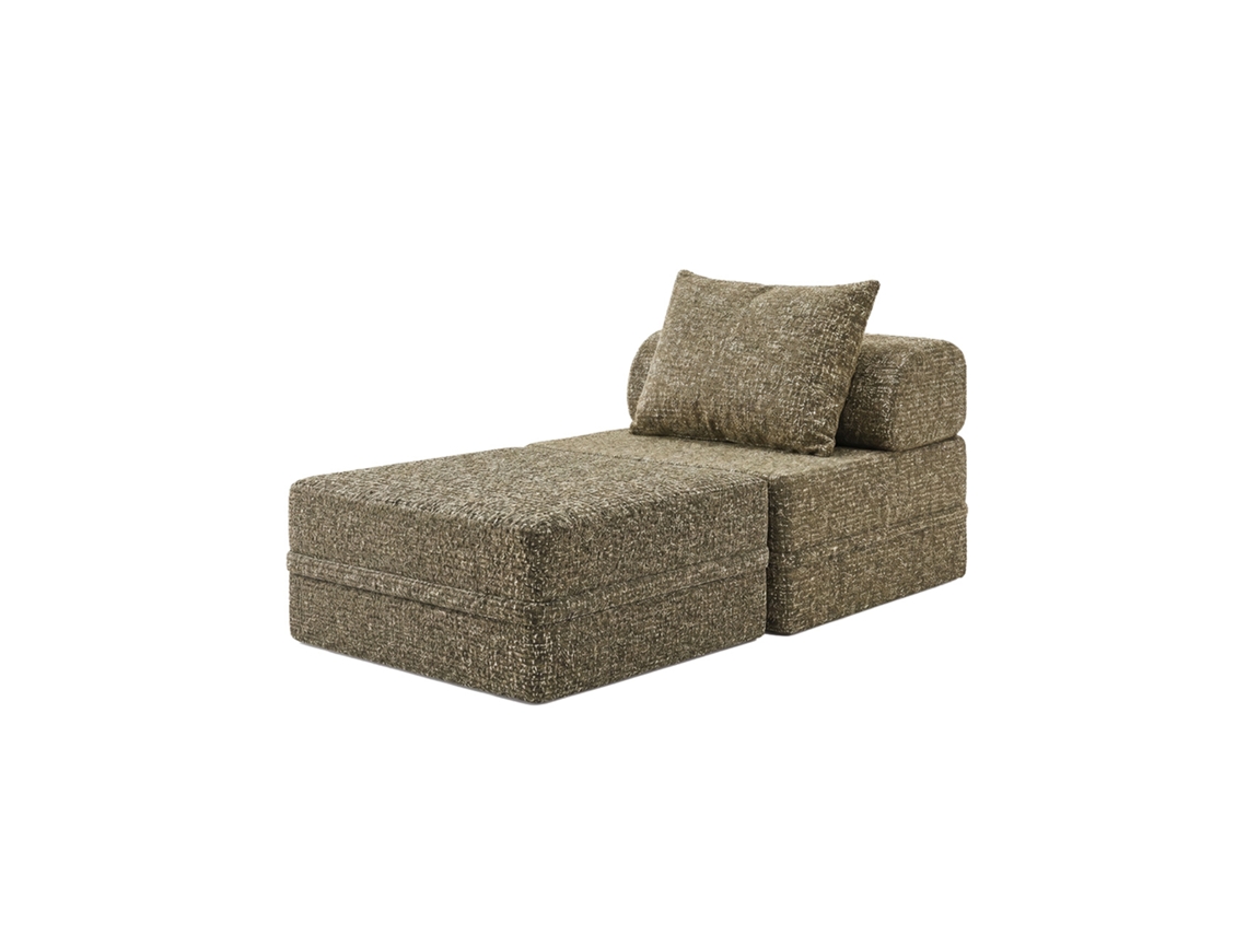 Sofá modular de 1 plaza + otomana convertible, tweed verde oliva SKOFFA