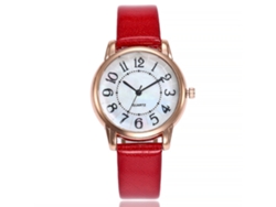 Reloj De Pulsera Vansvar Para Mujer, De Piel Sintética Con Movimiento De Cuarzo, Estilo Moderno, Color Rojo.
