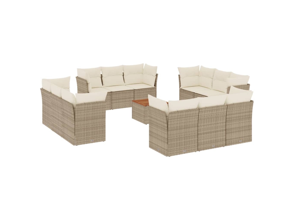 Maison Exclusive - Conjunto de sofá de jardín de 13 piezas con cojines de mimbre, color beige