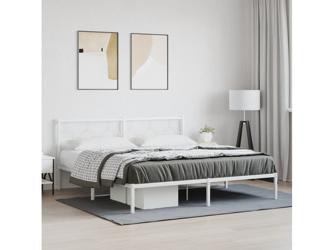 Estructura Cama Sin Colchón Con Cabecero Metal Blanco 183x213cm
