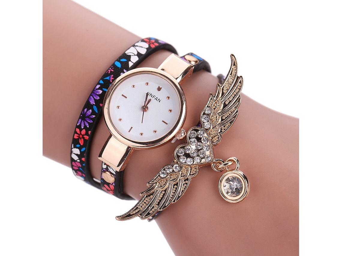 Reloj De Pulsera De Cuarzo Para Mujer Con Diamantes De Imitación Y Brazalete De Alas Multicapa (n.º 2)