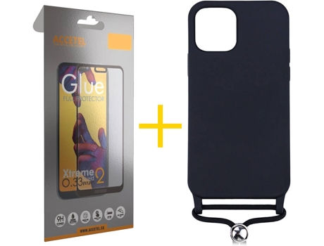 Kit Carcasa y Protector 1 X Cristal Full iPhone 11 Pro Max Skyhe Gel Rope Negro