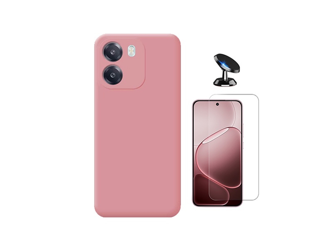 Kit Vidro Clearglass Capa Silicone Líquido Suporte Magnético Phonecare Para Oppo A6 5g - Rosa