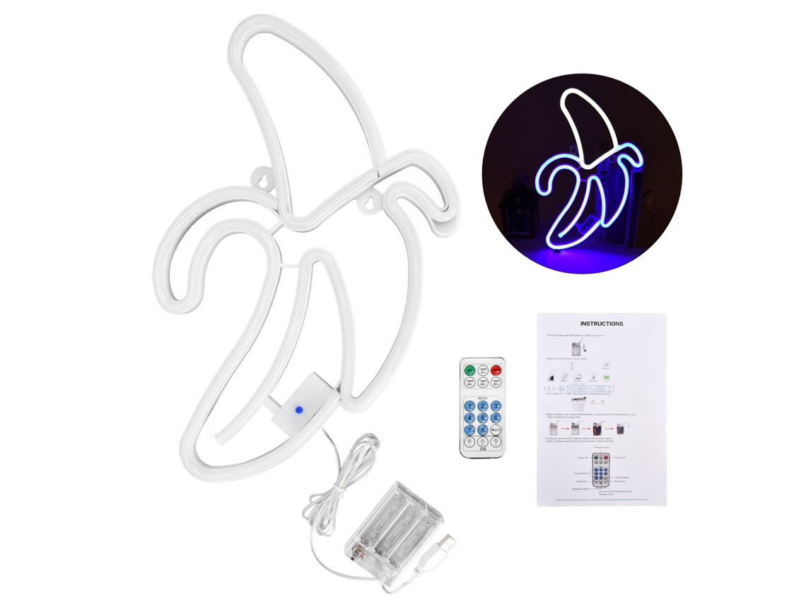 Rebe-lámpara De Neón Banana Con Control Remoto 8 Modos 18 Teclas Temporizador Luz Blanca Azul Decoración Hogar