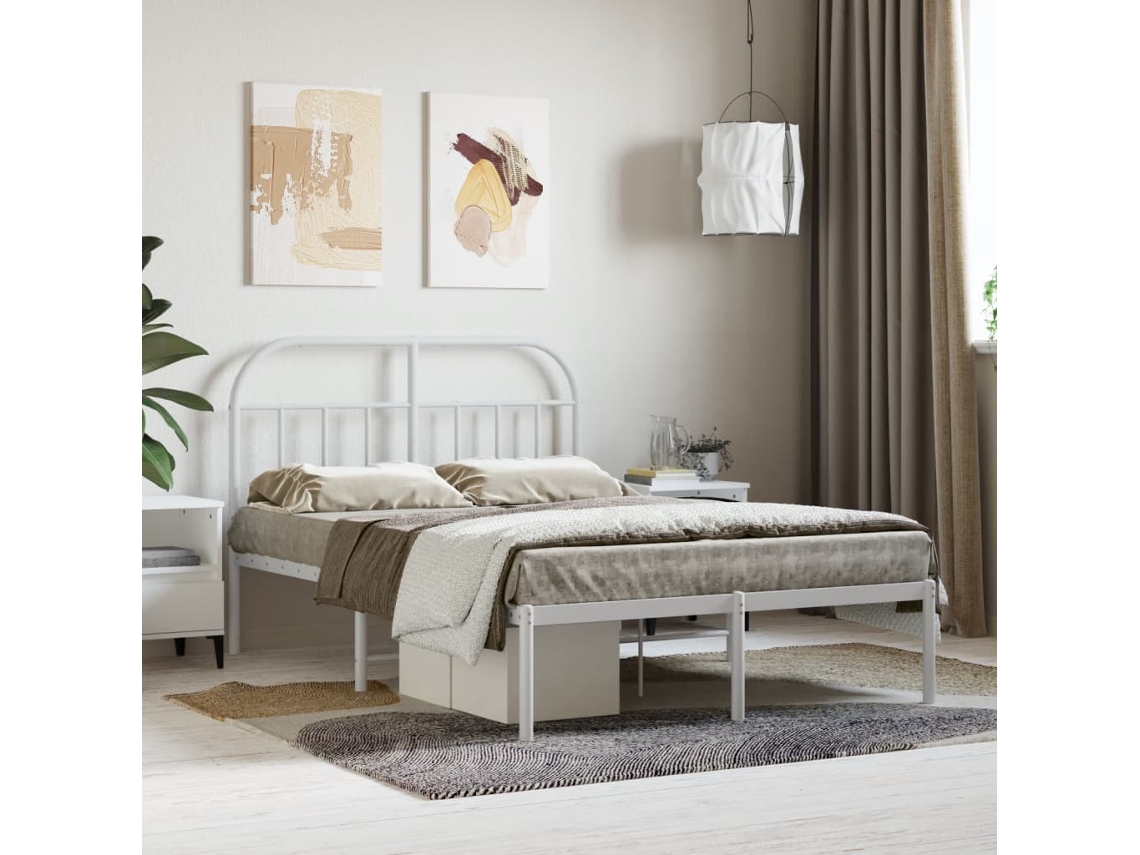 Estructura Cama Sin Colchón Con Cabecero Metal Blanco 120x190cm