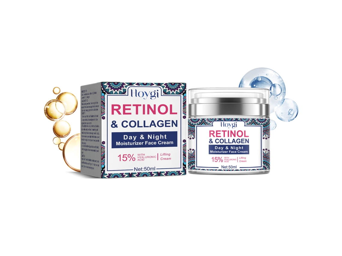 Crema de colágeno y retinol para una piel radiante y juvenil.
