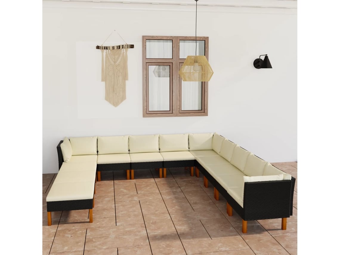 Conjunto de jardín de 12 piezas con cojines en mimbre sintético negro de DKD Home Decor