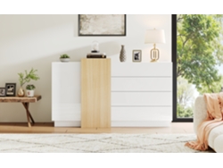 Aparador Brillo 150x37x87 Cm Con 2 Puertas Con 4 Cajones Estilo MDF Blanco