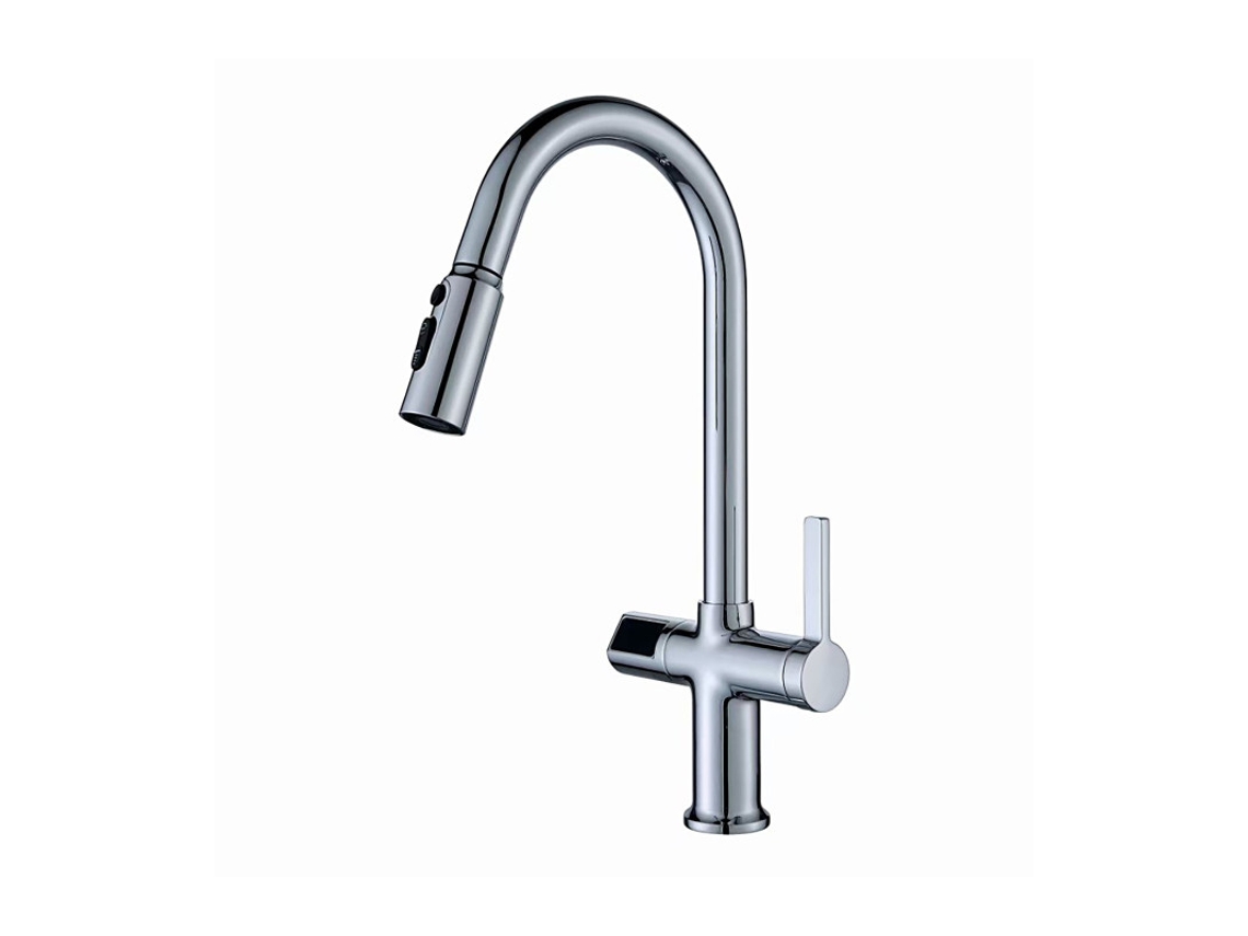 Grifo de cocina con pantalla de temperatura, LH 232, cobre macizo, extraíble, monomando y 3 modos de agua, WATER NO LIMITS