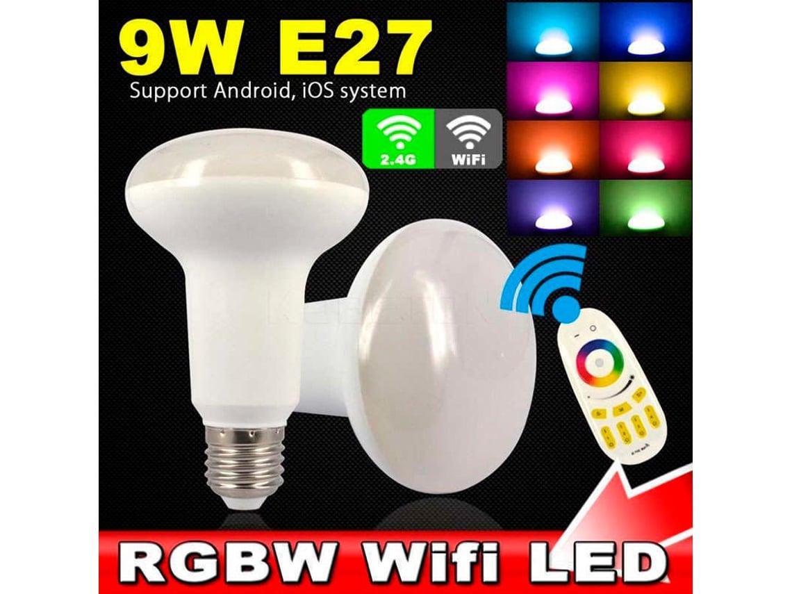 Bombilla led regulable E27 RGBW 9W con mando a distancia