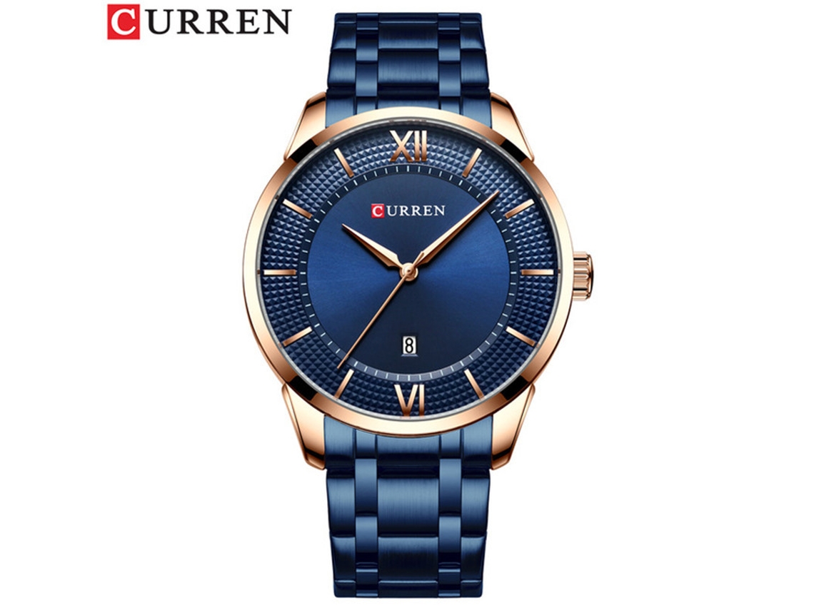 Reloj de cuarzo resistente al agua con calendario y brazalete de acero inoxidable. Reloj de negocios minimalista para hombre. MDUG (azul)