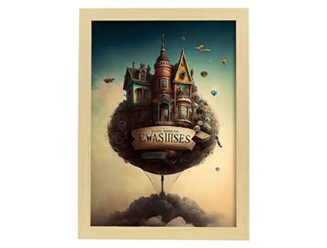 NACNIC Poster Casa En Las Nubes En Estilo Surrealismo Cinematográfico Ilustraciones Y Grabados De Historieta Abstracta Y Artística A3 Marcos Madera